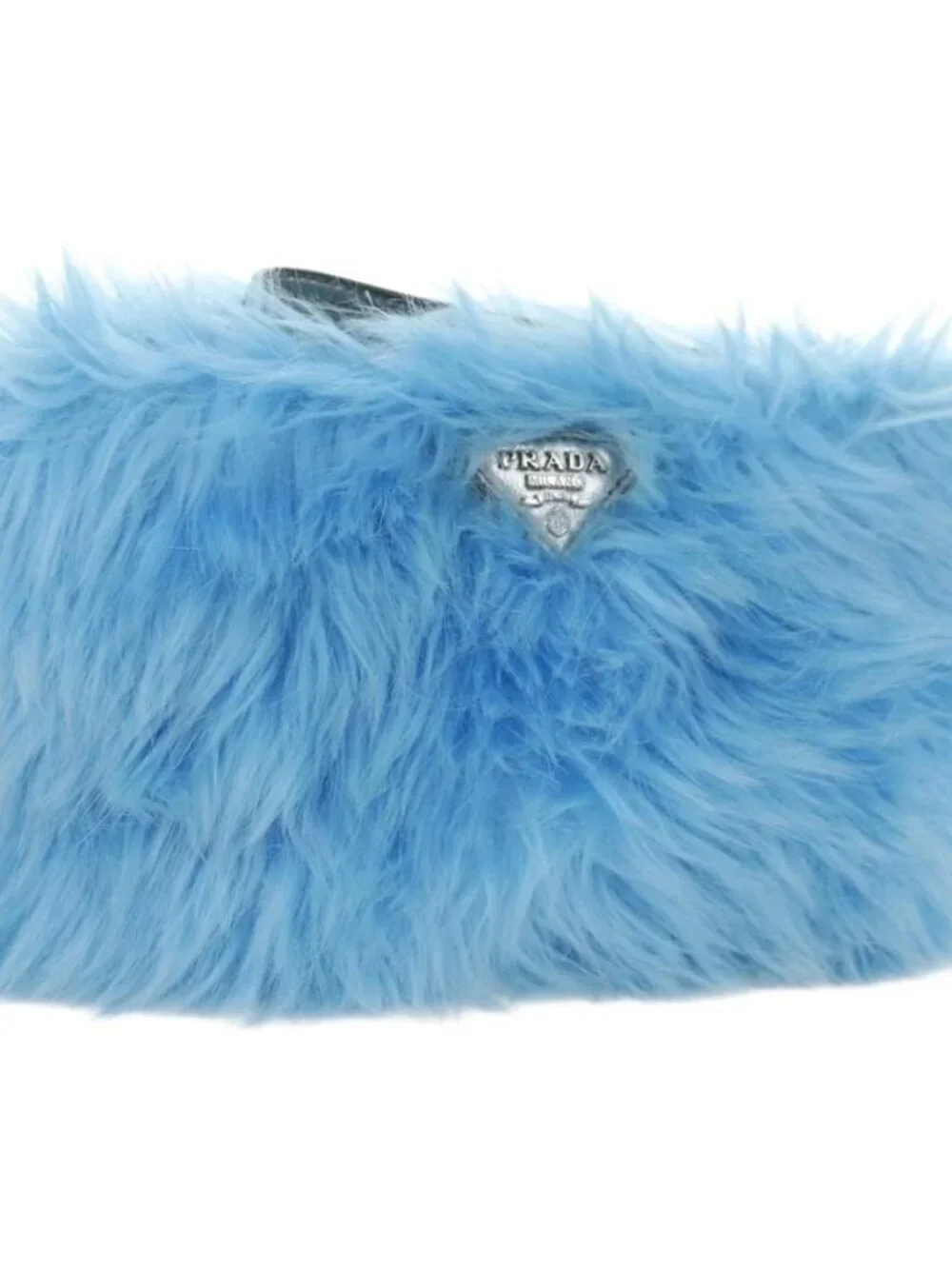 PRADA Clutch Bag Fur Silver Light Blue Auth